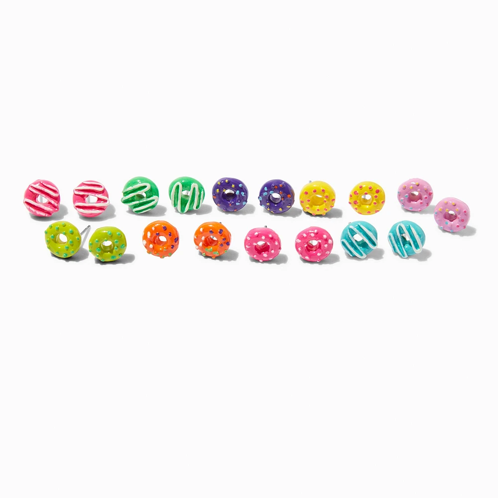 Glitter Rainbow Donut Stud Earrings - 9 Pack
