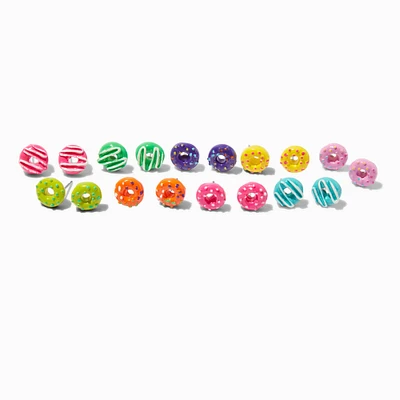 Glitter Rainbow Donut Stud Earrings - 9 Pack