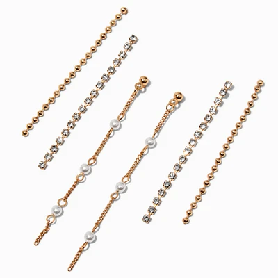 Gold-tone Cup Chain Pearl Earring Stackables Set - 3 Pack 