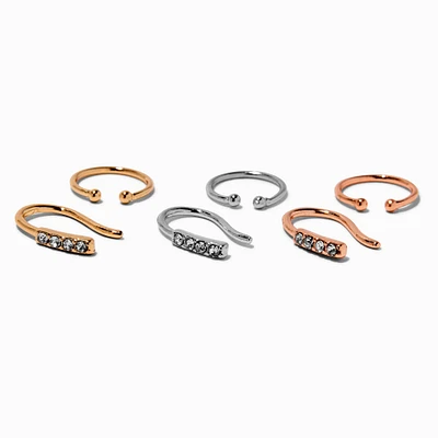 Mixed Metal Crystal Faux Hoop Nose Rings - 6 Pack