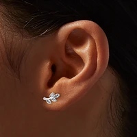 Cubic Zirconia Wispy Leaf Silver-tone Stud Earrings