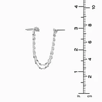 Silver-tone Cubic Zirconia Connector Chain Stud Earrings
