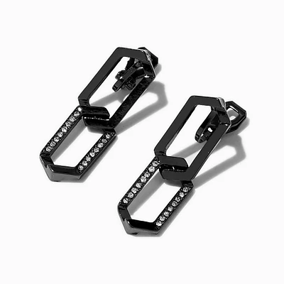 Black Geometric Chain Clip-On Drop Earrings 