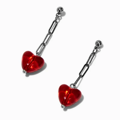 Red Puffy Heart Chain Drop Earrings