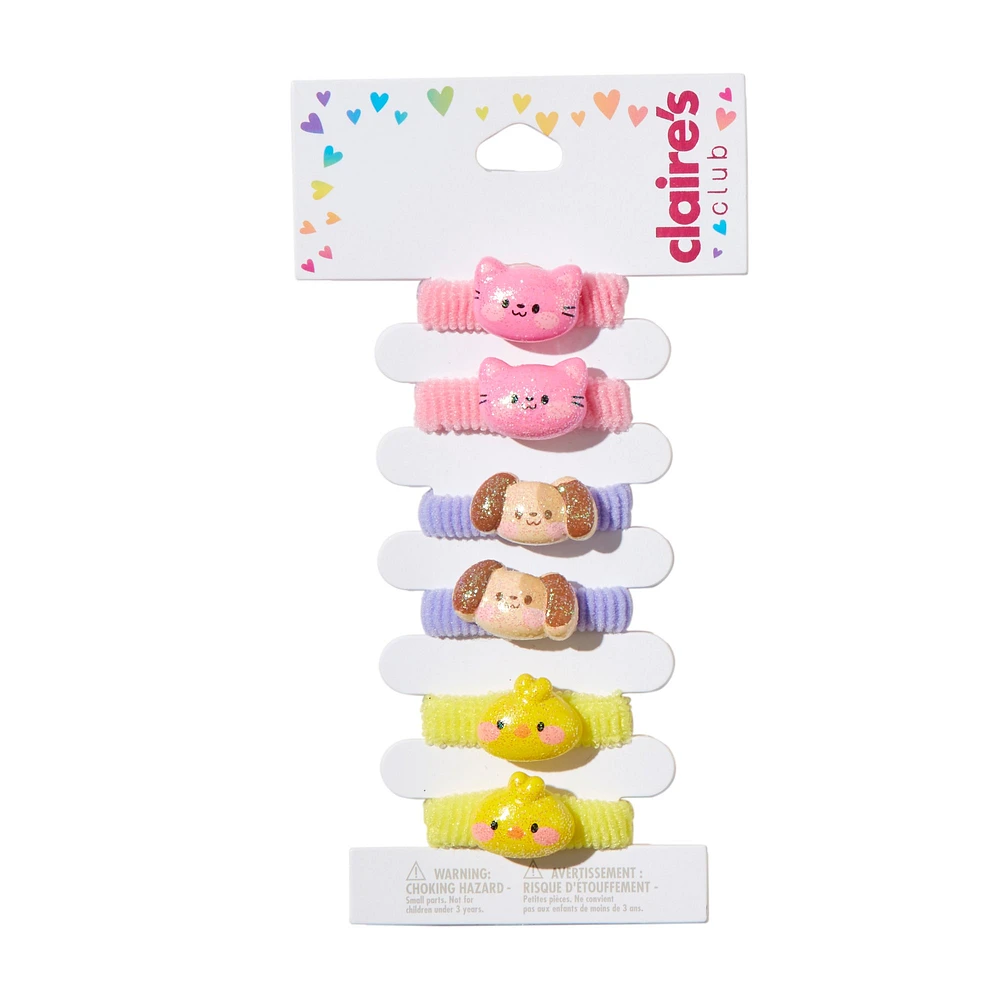 Claire's Club Glitter Critter Ribbed Hair Ties - 6 Pack