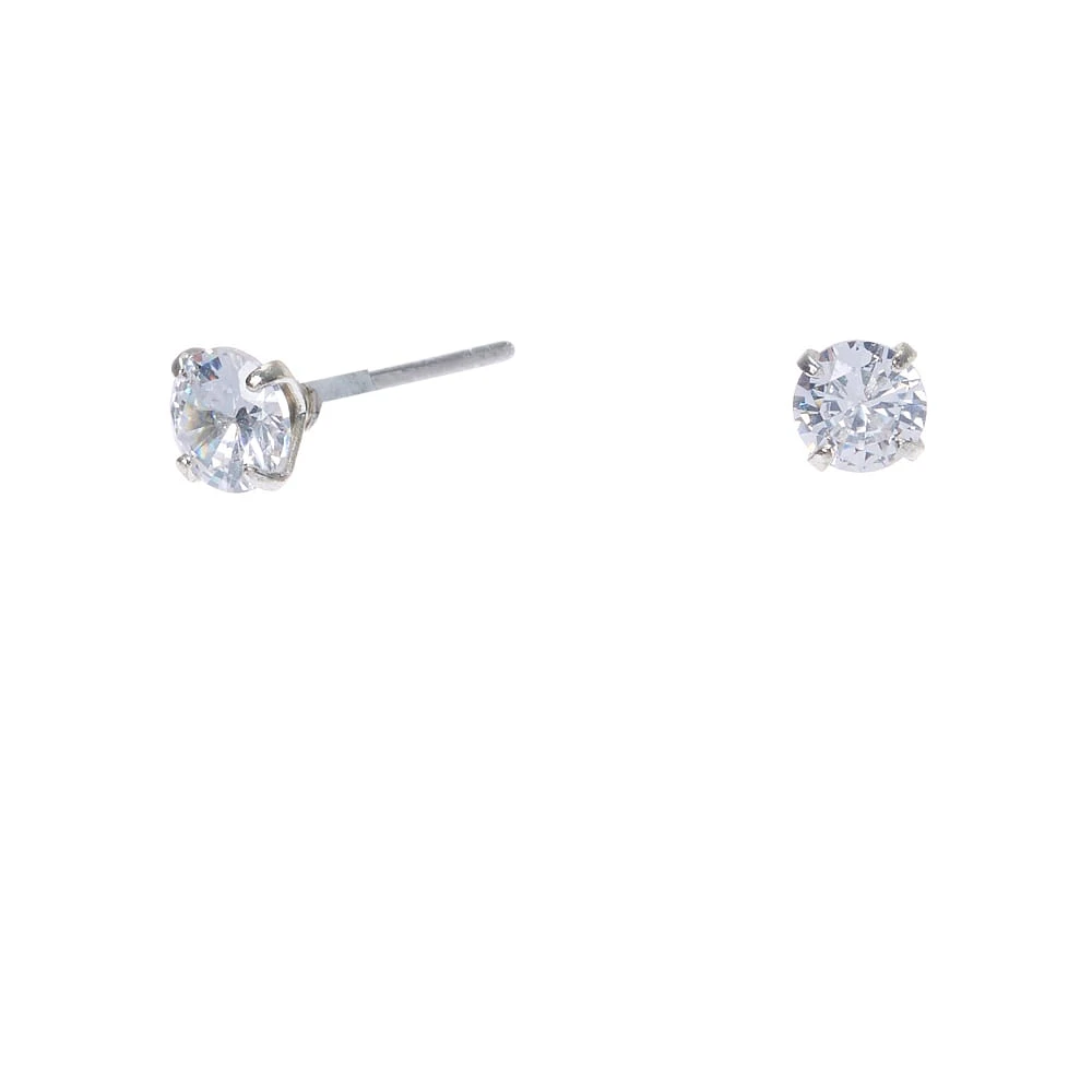 Silver-tone Cubic Zirconia 4mm Round Stud Earrings