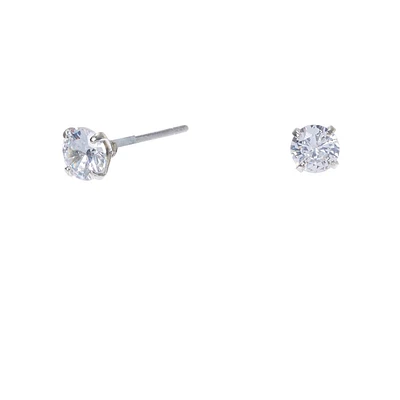 Silver-tone Cubic Zirconia 4mm Round Stud Earrings