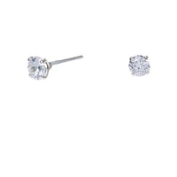 Silver-tone Cubic Zirconia 4mm Round Stud Earrings