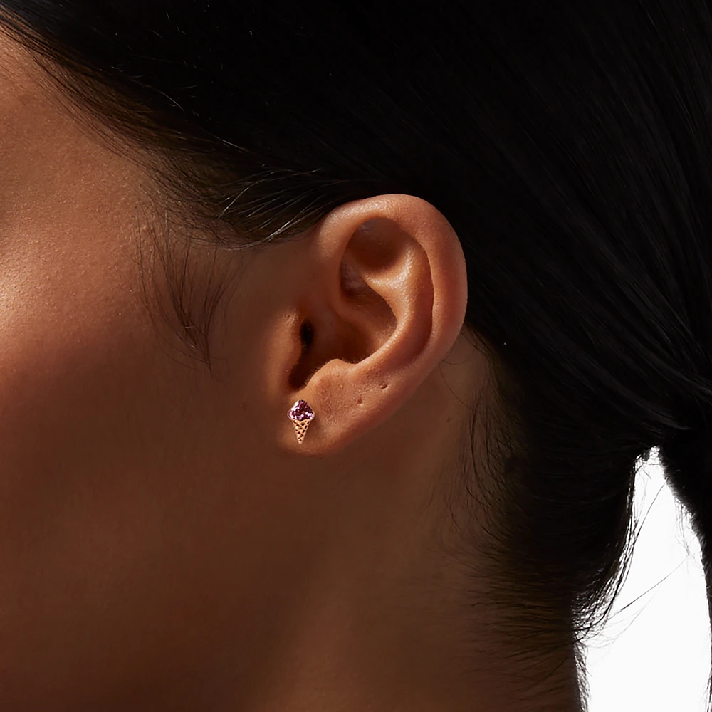 18k Gold Plated Pink Ice Cream Rose Cone Stud Earrings