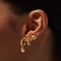 Gold-tone Puffy Heart Earring Stackables Set - 3 Pack