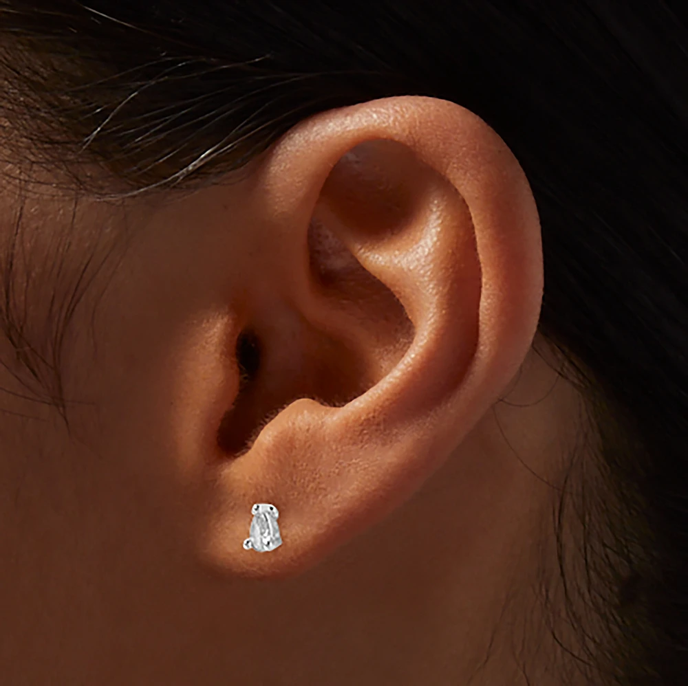Silver-tone Cubic Zirconia 5mm Teardrop Stud Earrings