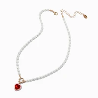 Red Heart Pendant Pearl Necklace