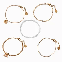 Gold-tone Pearlized Cherry Bracelet Set - 5 Pack