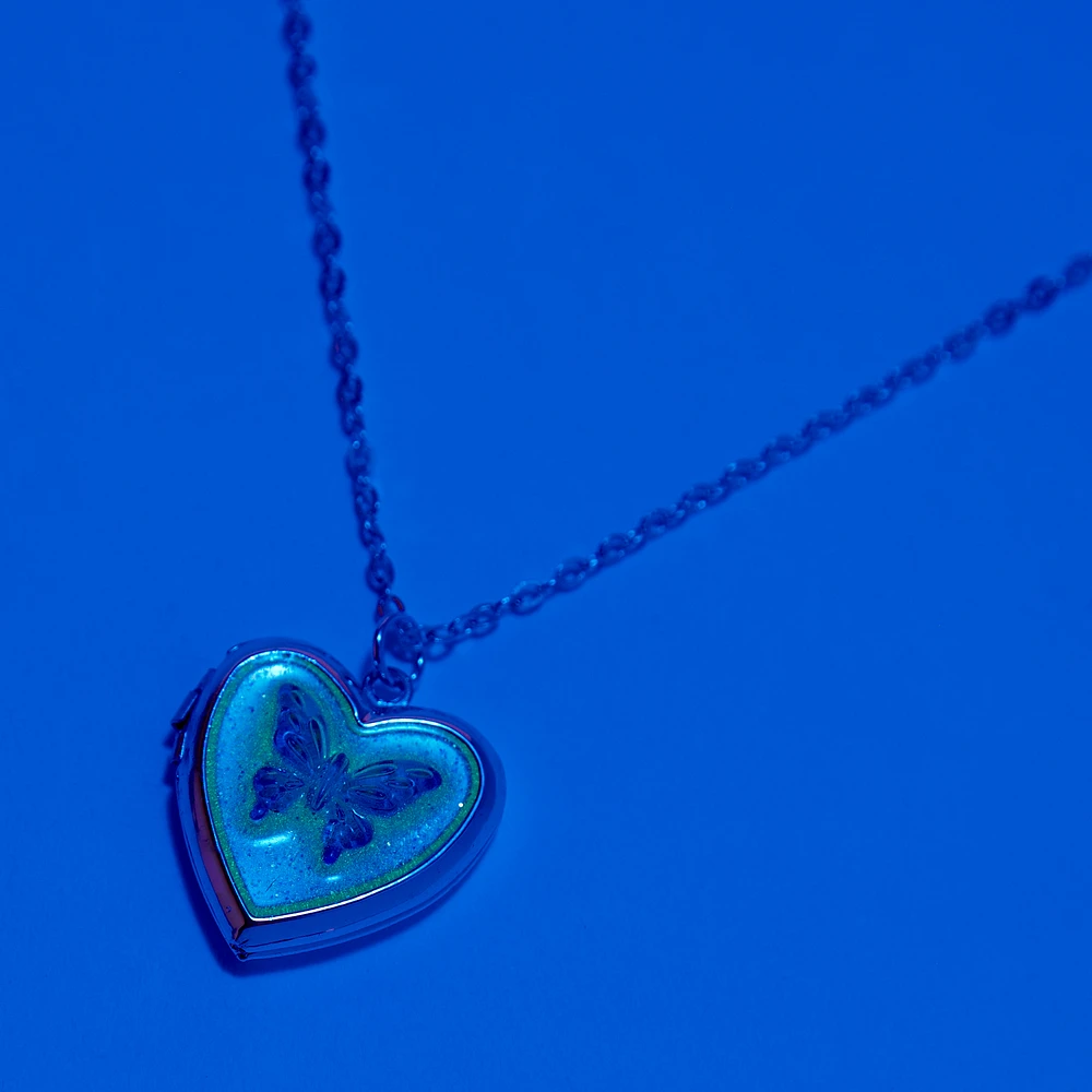 Purple Butterfly Locket Pendant Necklace