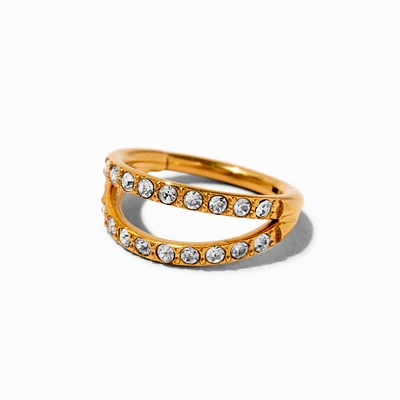 18G Gold-tone Titanium Crystal Double Row Nose Ring 