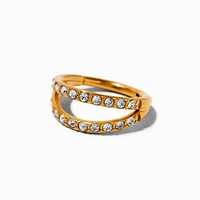 18G Gold-tone Titanium Crystal Double Row Nose Ring 