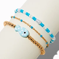 Blue Fish Beaded & Adjustable Bracelet Set - 3 Pack