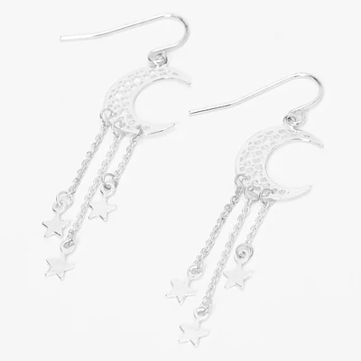Silver-tone Filigree Moon 2" Drop Earrings