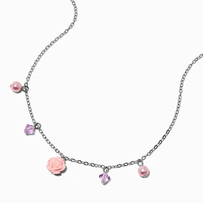 Claire's Club Pink Rose & Pearl Charm Necklace