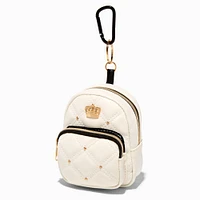 Gold Crown White Quilted Mini Backpack Keychain