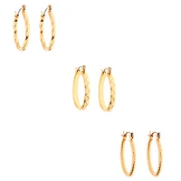Gold-tone Thick Textured 20mm Hoop Earrings - 3 Pack