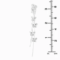 Silver-tone Cubic Zirconia Butterfly Vine 3.5" Clip-On Drop Earrings