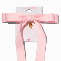 T H E M E x Claire's Pink Long Tail Gold-tone Heart Charm Hair Bow Clip