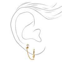 C LUXE by Claire's 18kt Gold Plated Crystal Hoop Connector Chain Stud Earrings