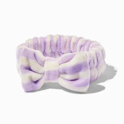 Lilac Striped Plush Makeup Bow Headwrap