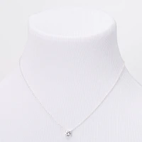 Silver-tone Cubic Zirconia 6mm Pendant Necklace