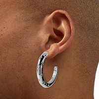 Silver-tone Star Stamped 50mm Hoop Earrings