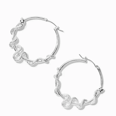 Silver-tone Snake Large Hoop Earrings