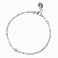 Silver-tone Cubic Zirconia Bezel Laser Cut Bracelet