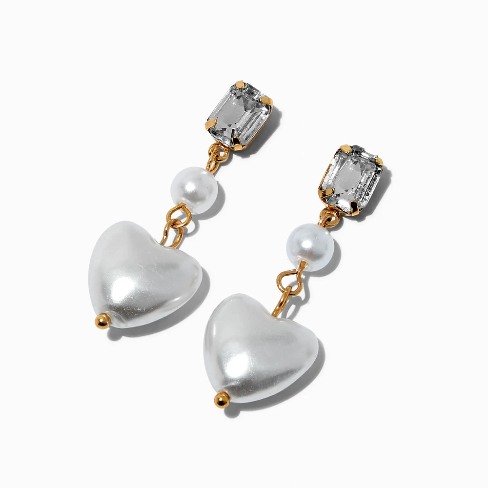 Pearl Heart Linear Drop Earrings
