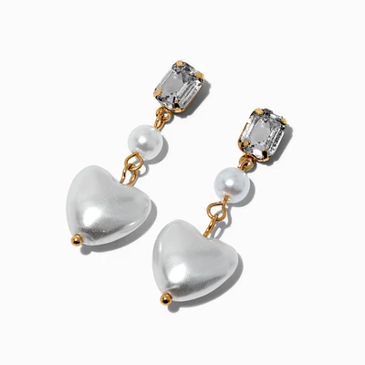 Pearl Heart Linear Drop Earrings