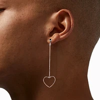 Silver-tone Linear Heart Clip-On Drop Earrings