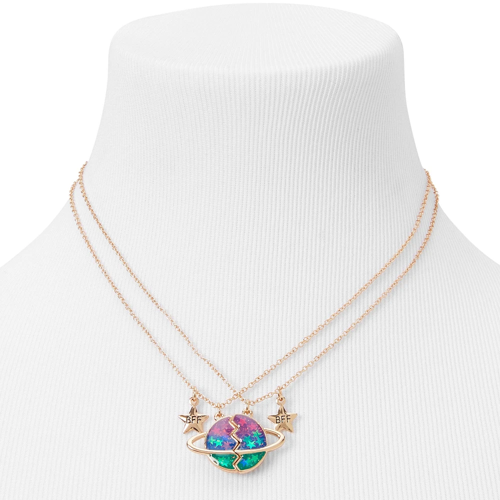 Best Friends Glow The Dark Outer Space Split Pendant Necklaces - 2 Pack