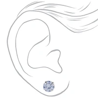 Silver-tone Cubic Zirconia 5mm, 7mm, & 9mm Round Stud Earrings - 3 Pack 