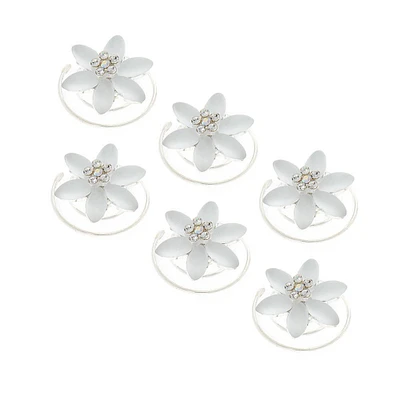 White Frosted Flower Hair Spinners - 6 Pack