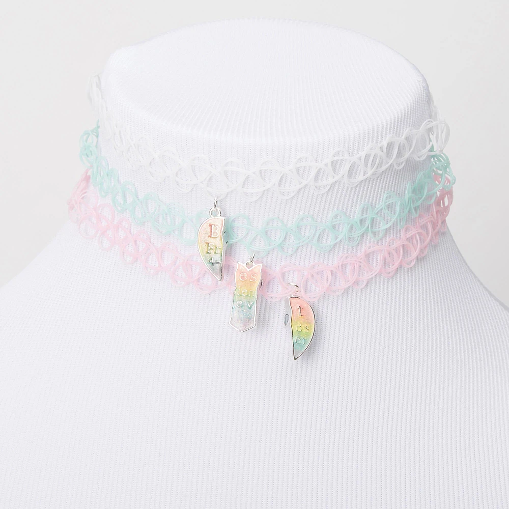 Best Friends Pastel Heart Glow The Dark Tattoo Choker Necklaces - 3 Pack
