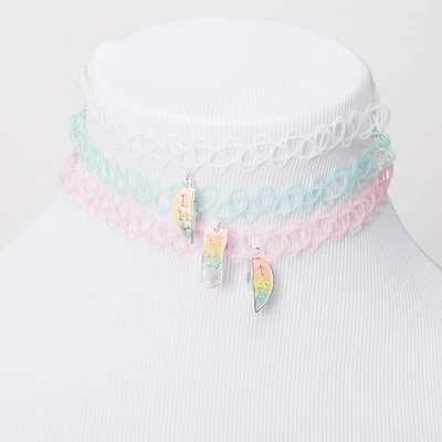 Best Friends Pastel Heart Glow The Dark Tattoo Choker Necklaces - 3 Pack