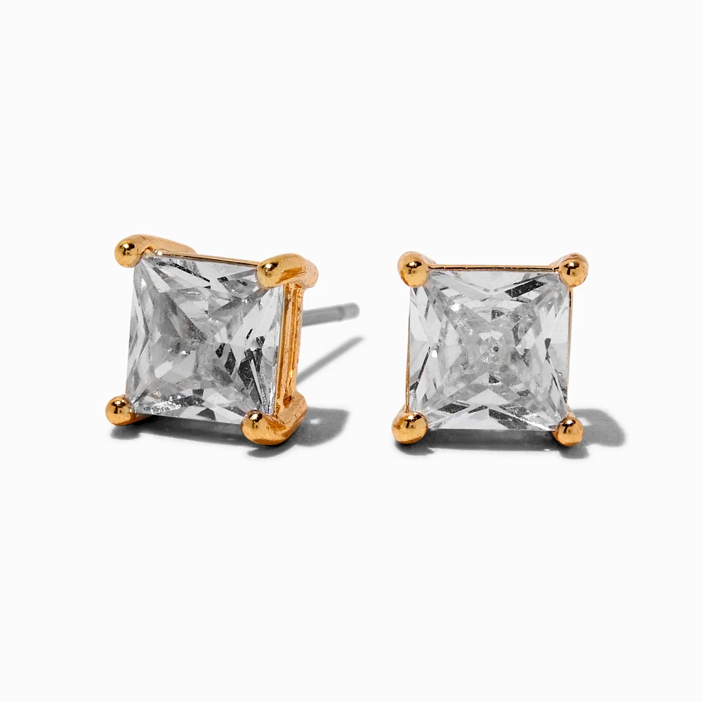 Gold-tone Cubic Zirconia 7mm Square Stud Earrings