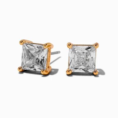 Gold-tone Cubic Zirconia 7mm Square Stud Earrings