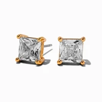 Gold-tone Cubic Zirconia 7mm Square Stud Earrings