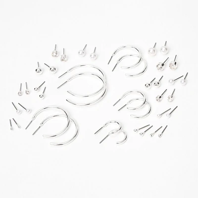Silver-tone Graduated Mixed Earrings Set - 20 Pack
