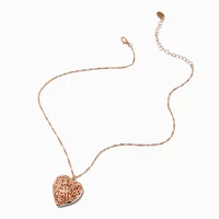 Gold-tone Filigree Heart Locket Pendant Necklace