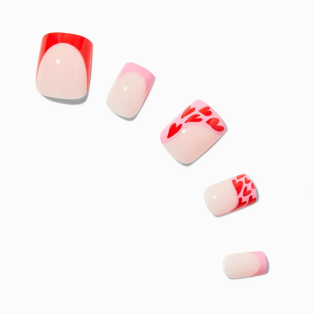 Red Heart French Tip Square Vegan Faux Nail Set - 24 Pack