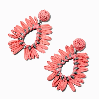 Coral Raffia Teardrop Drop Earrings