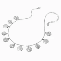 Silver-tone Textured Coin Chain Necklace 
