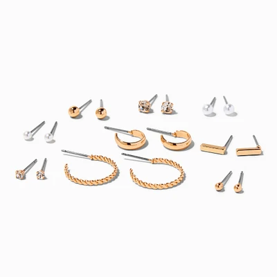 Gold-tone Embellished & Textured Earrings Set - 9 Pack